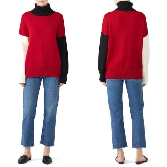 Fuzzi Turtleneck Wool Colorblock Sweater - Picture 1 of 7